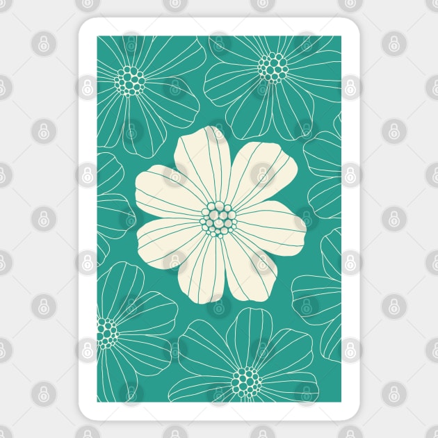 Marsh Mallow Doodle Flower Cream and Teal Sticker by tramasdesign